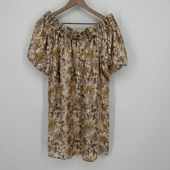Sezane mini dress womens 40 silk miranda off the shoulder metallic lined - Picture 3 of 12